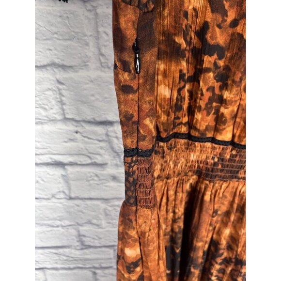 SOFT SURROUNDINGS Women's Orange Black Venetian Batik Midi Dress Size 8 - Picture 5 of 8